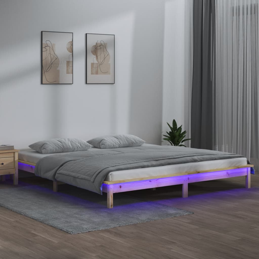 Cadru de pat cu LED, 140x190 cm, lemn masiv