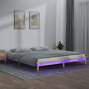 Rám postele s LED světlem 140 x 190 cm masivní dřevo - obrázek 1