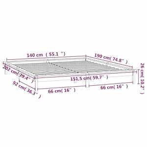 Rám postele s LED světlem bílý 140 x 190 cm masivní dřevo - obrázek 13