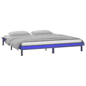 Rám postele s LED světlem šedý 140 x 190 cm masivní dřevo - obrázek 3