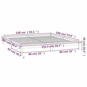 Rám postele s LED světlem šedý 140 x 190 cm masivní dřevo - obrázek 13