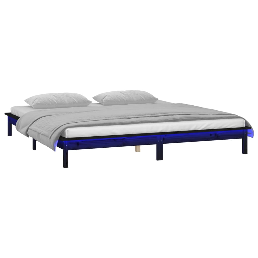 vidaXL Bedframe LED massief hout zwart 140x190 cm afbeelding