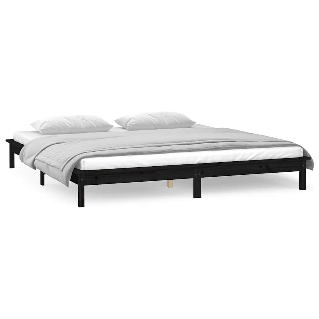 vidaXL Bedframe LED massief hout zwart 140x190 cm, foto 4