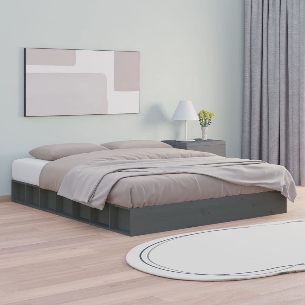 vidaXL Rám postele šedý 200 x 200 cm masivní dřevo
