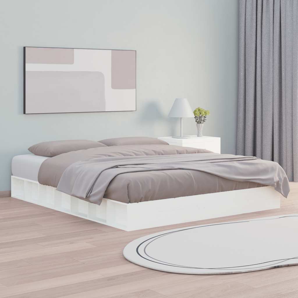 vidaXL Rama ��ka, bia�a, 160x200 cm, lite drewno