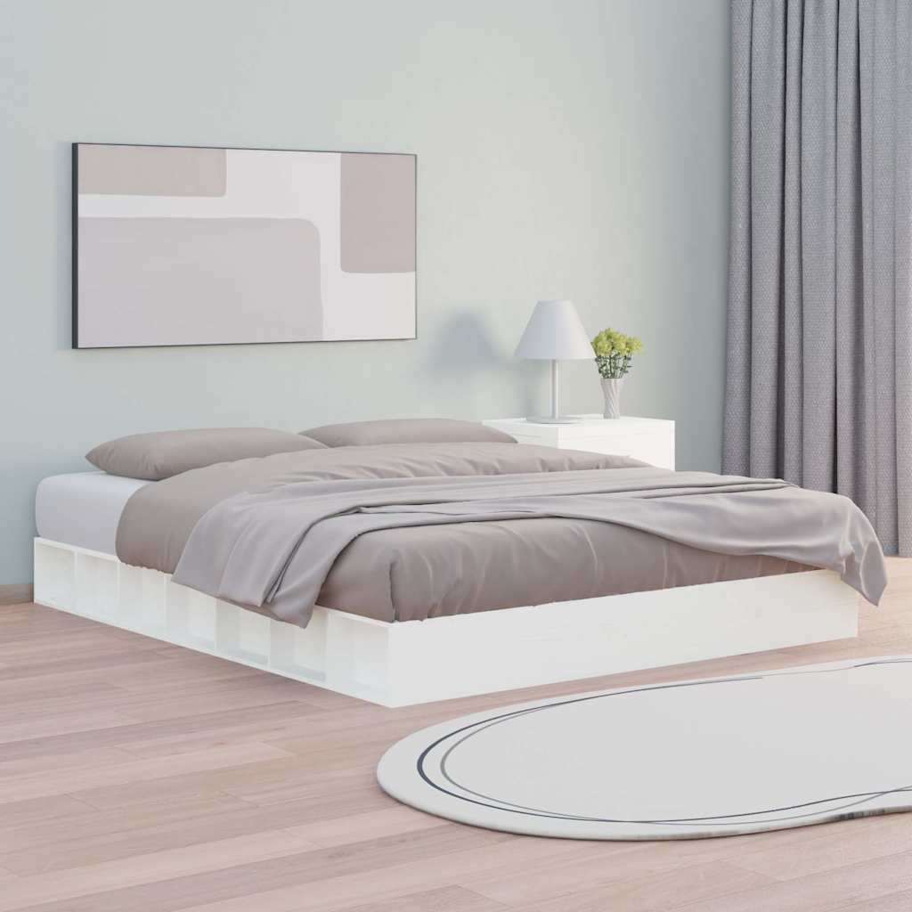 vidaXL Rama ��ka, bia�a, 150x200 cm, lite drewno
