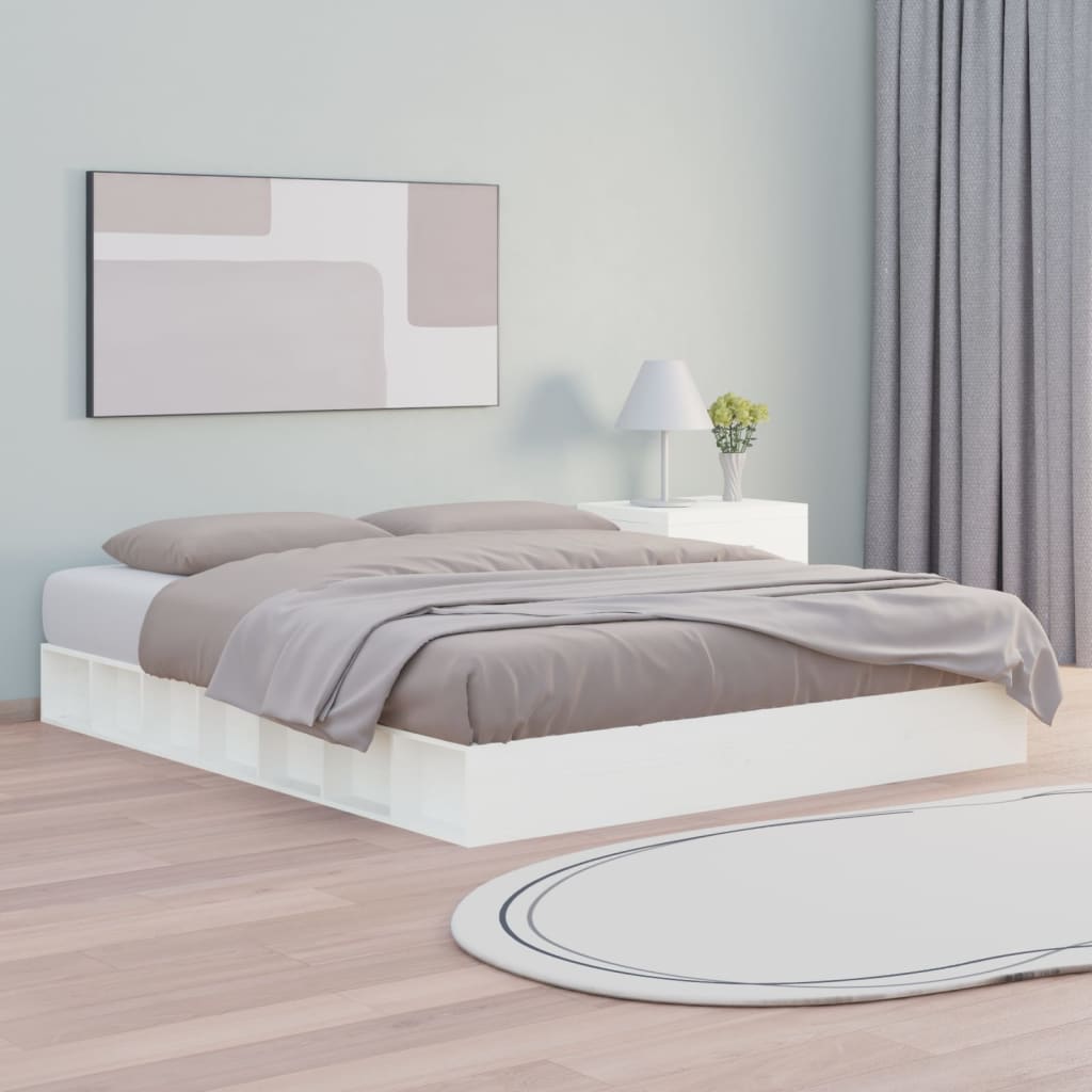 vidaXL Rama ��ka, bia�a, 140 x 200 cm, lite drewno