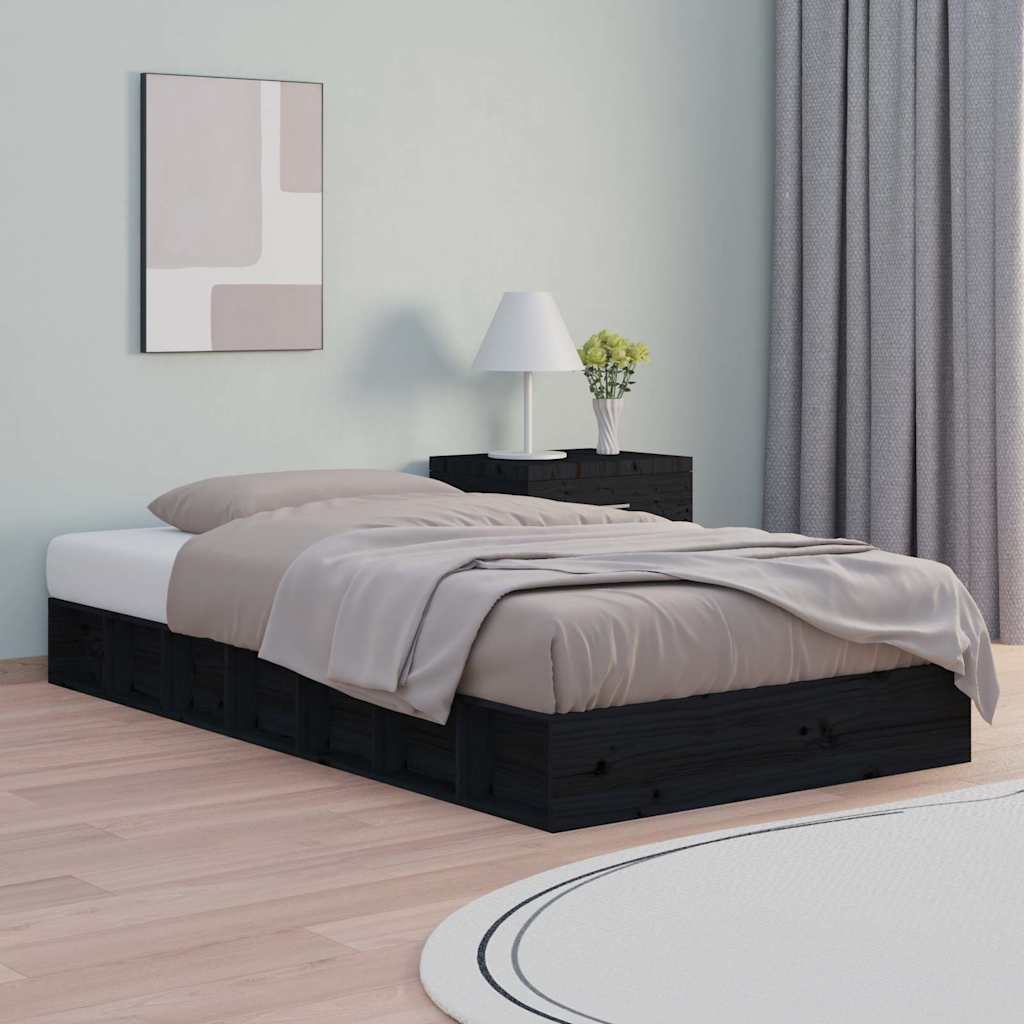 vidaXL Rama ��ka, czarna, 75x190 cm, lite drewno