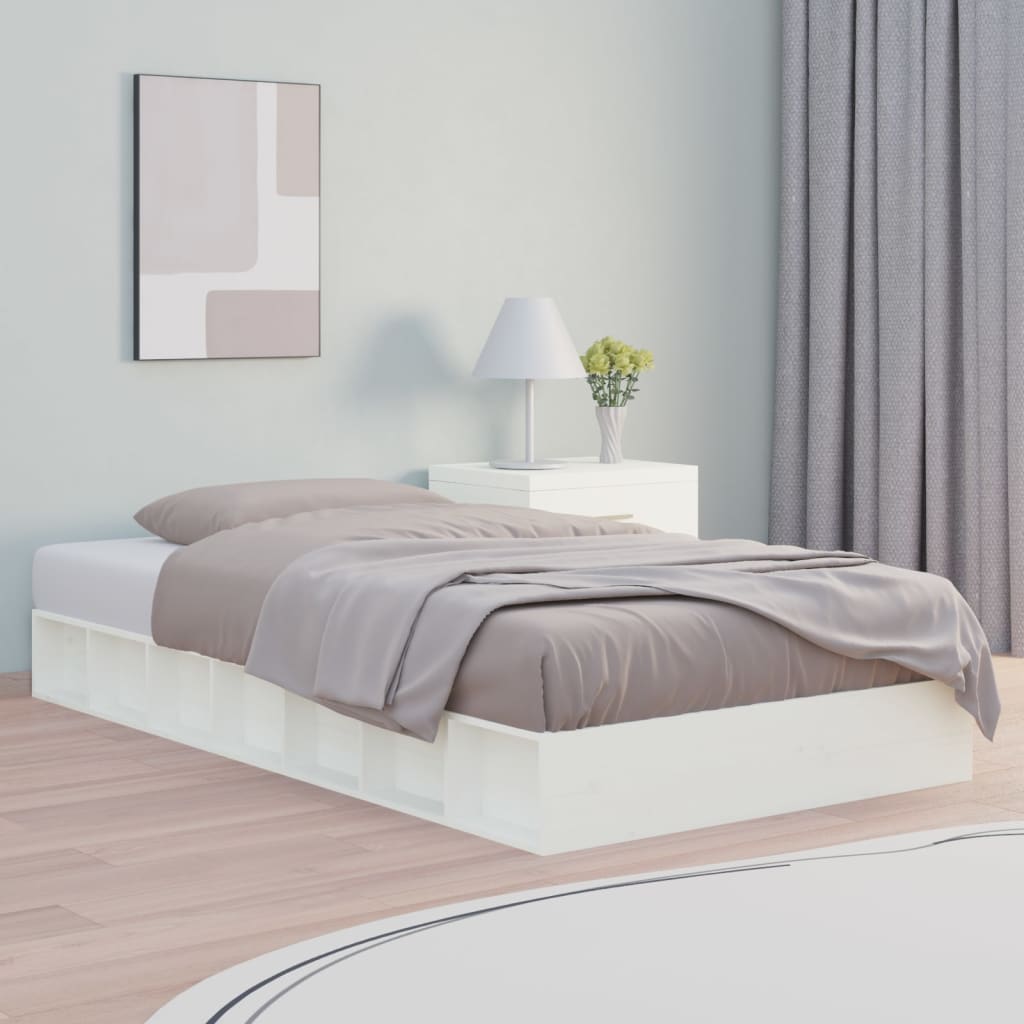 vidaXL Rama ka, biaa, 90x190 cm, lite drewno