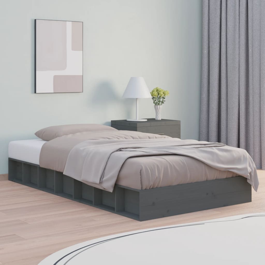 Rám postele šedý 90 x 190 cm Single masivní dřevo