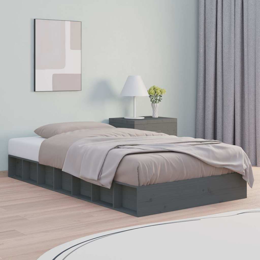 vidaXL Rama ��ka, szara, 135x190 cm, lite drewno