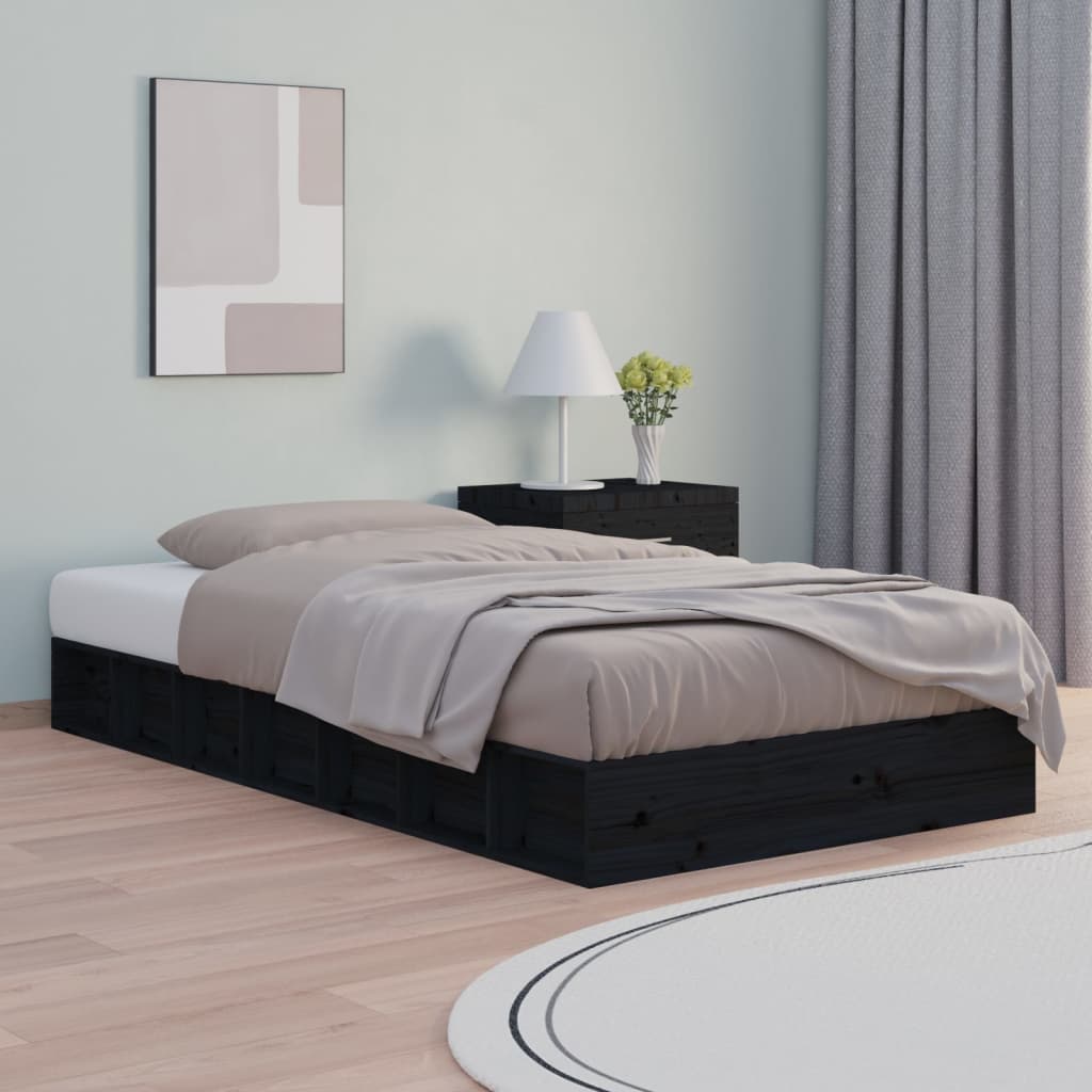 vidaXL Rama ka, czarna, 135x190 cm, lite drewno