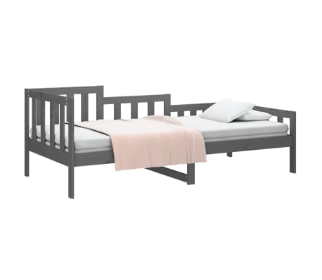 vidaXL Lova, pilkos spalvos, 90x190cm, pu&scaron;ies medienos masyvas