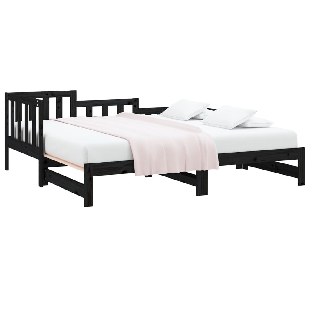vidaXL Slaapbank uitschuifbaar 2x(80x200) cm massief grenenhout zwart afbeelding