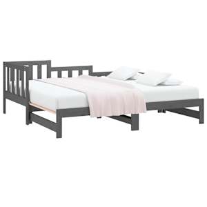 vidaXL Καναπές Κρεβάτι Συρόμενος Γκρι 2x(90x190) εκ. Μασίφ Ξύλο Πεύκου