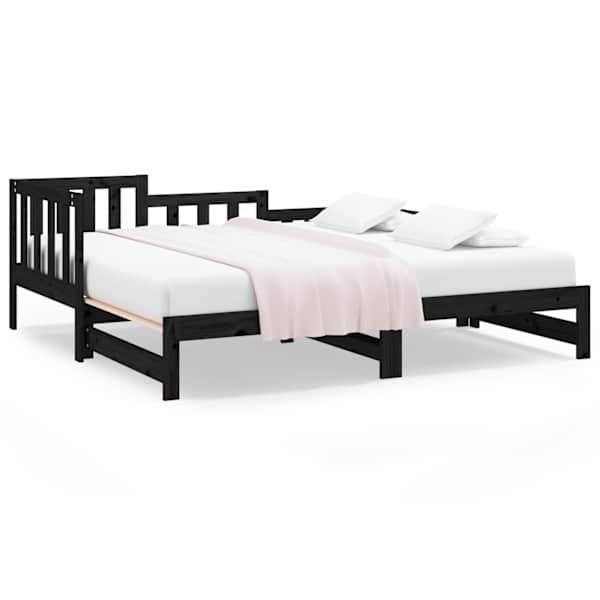 vidaXL v&auml;ljat&otilde;mmatav p&auml;evavoodi, must, 2 x (90x190) cm, m&auml;nnipuit