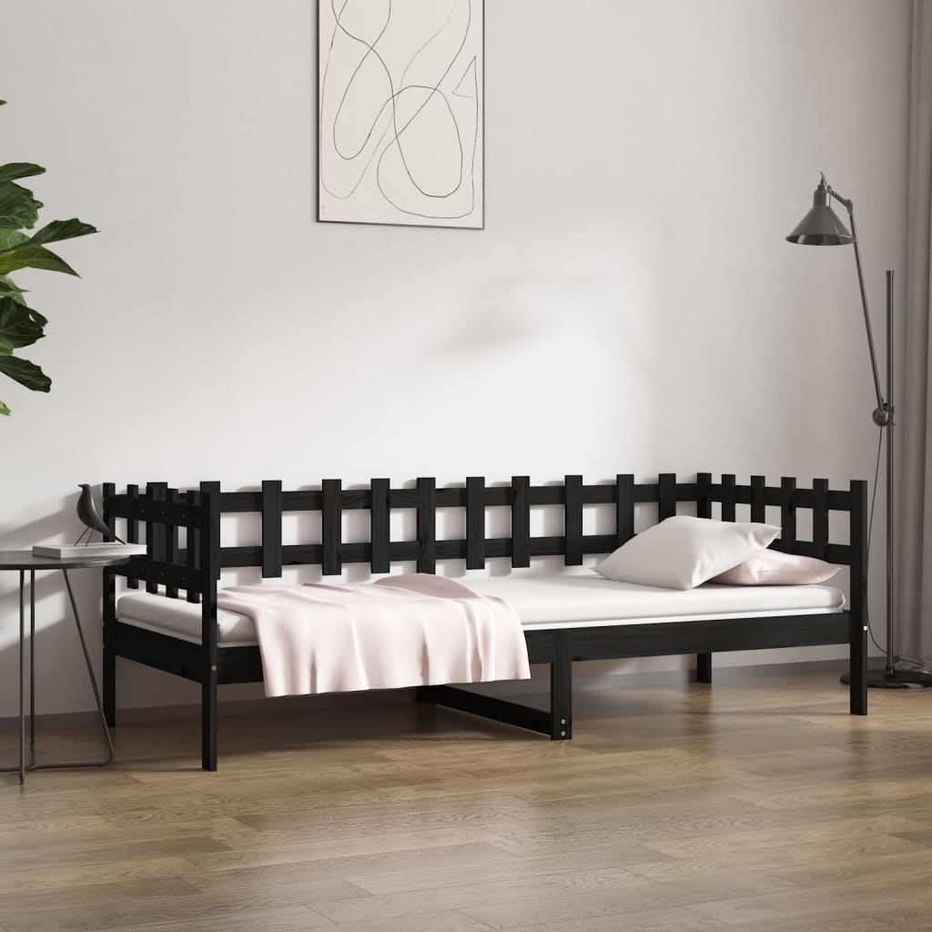 Photos - Bed VidaXL Day  without Mattress Black 80x200 cm Solid Wood Pine 