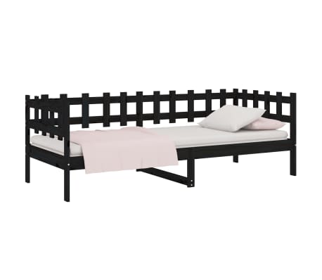 vidaXL Lit de jour sans matelas noir 90x200 cm bois de pin massif