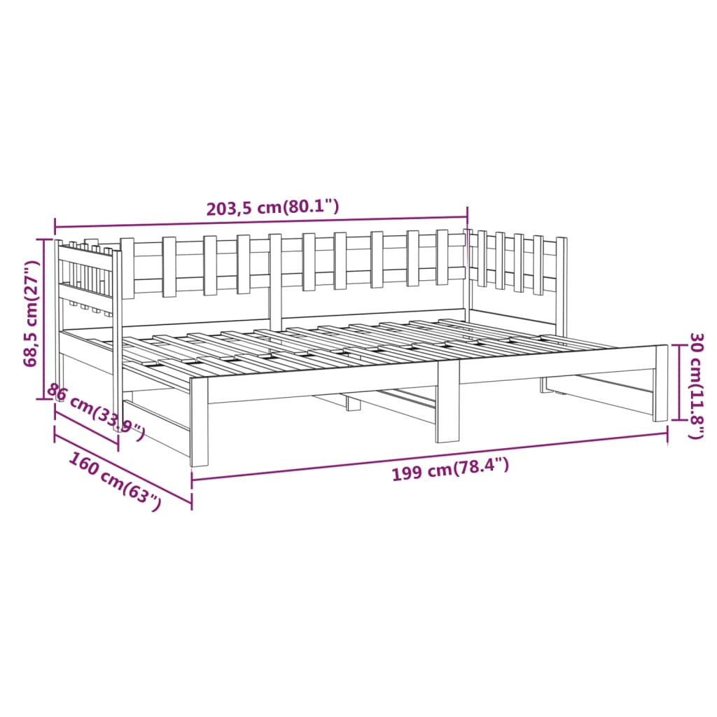 Slaapbank uitschuifbaar 2x(80x200) cm massief grenenhout image 14