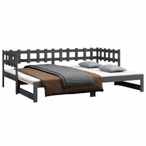 vidaXL Καναπές Κρεβάτι Συρόμενος Γκρι 2x(80x200) εκ. Μασίφ Ξύλο Πεύκου