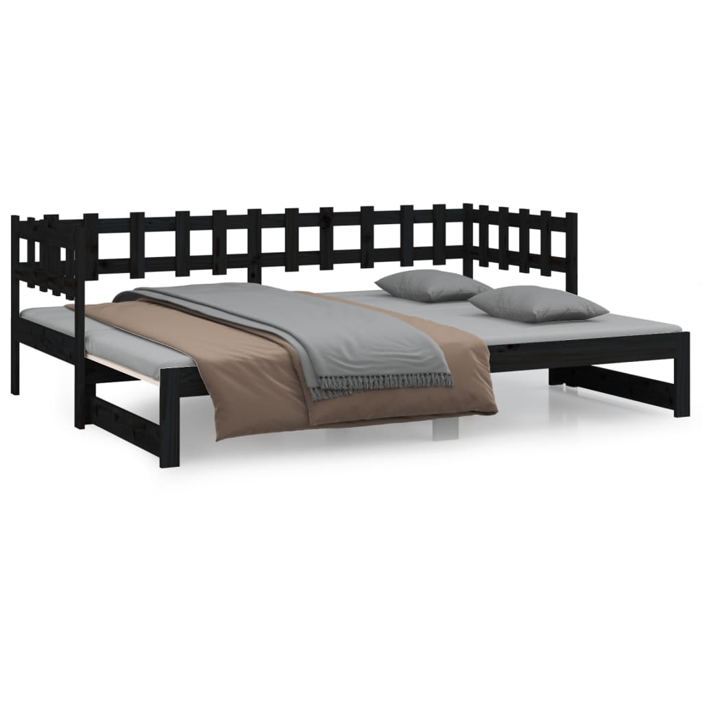Pull-out Day Bed Black 2x(80x200) Cm Solid Wood Pine VidaXL 13 width=274