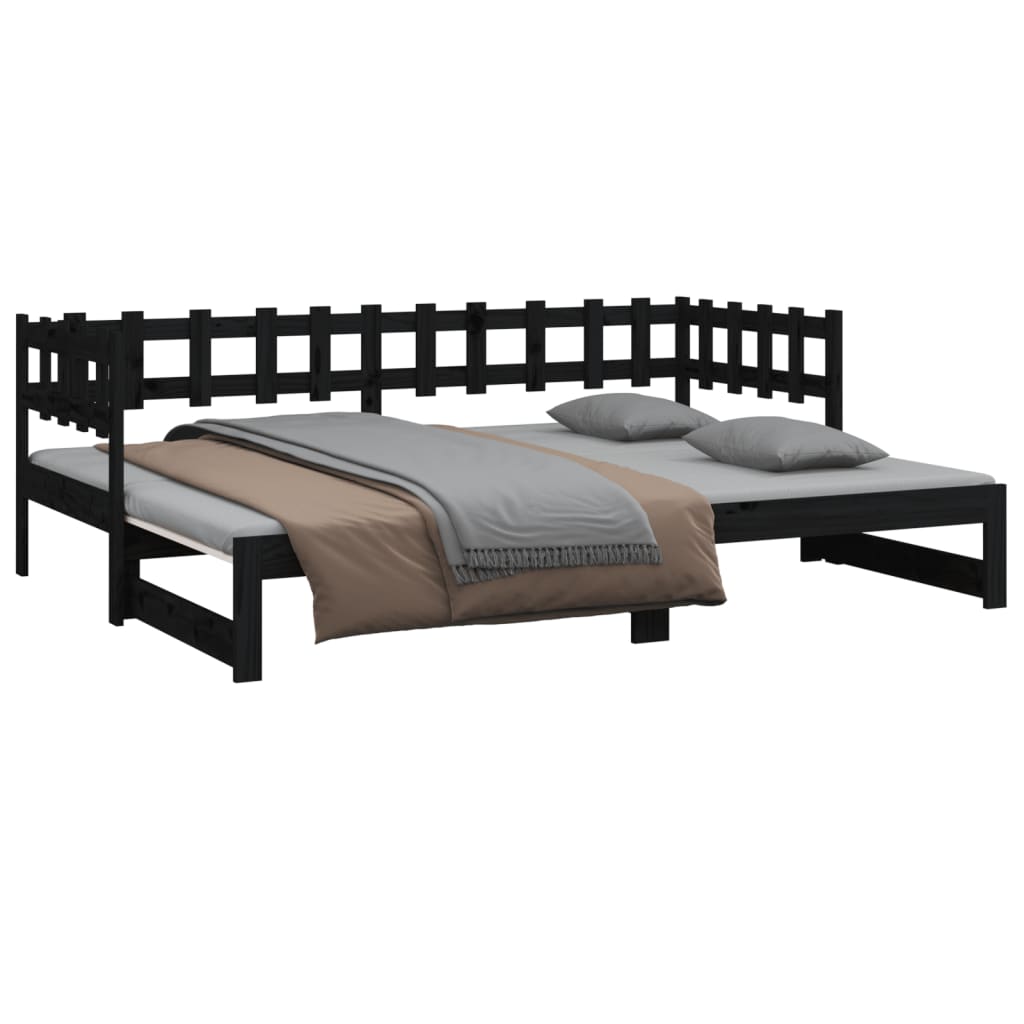 vidaXL Sofá cama extraíble madera maciza de pino negro 2x(80x200) cm