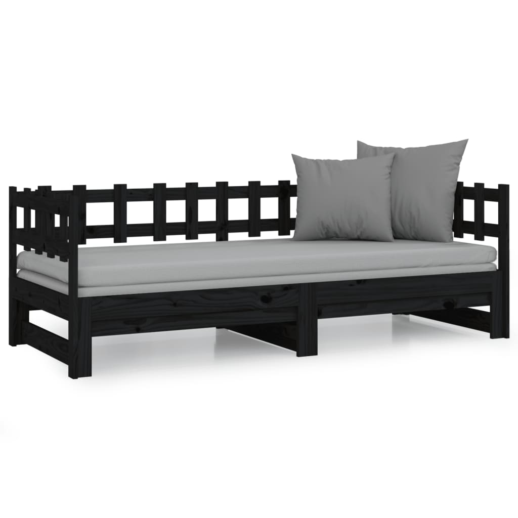Pull-out Day Bed Black 2x(80x200) Cm Solid Wood Pine VidaXL 16 width=274