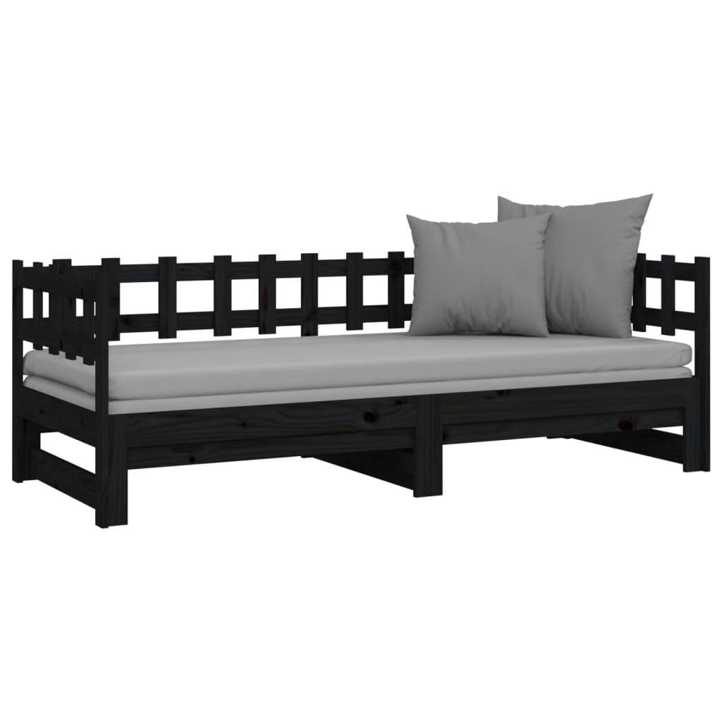 Pull-out Day Bed Black 2x(80x200) Cm Solid Wood Pine VidaXL 17 width=274