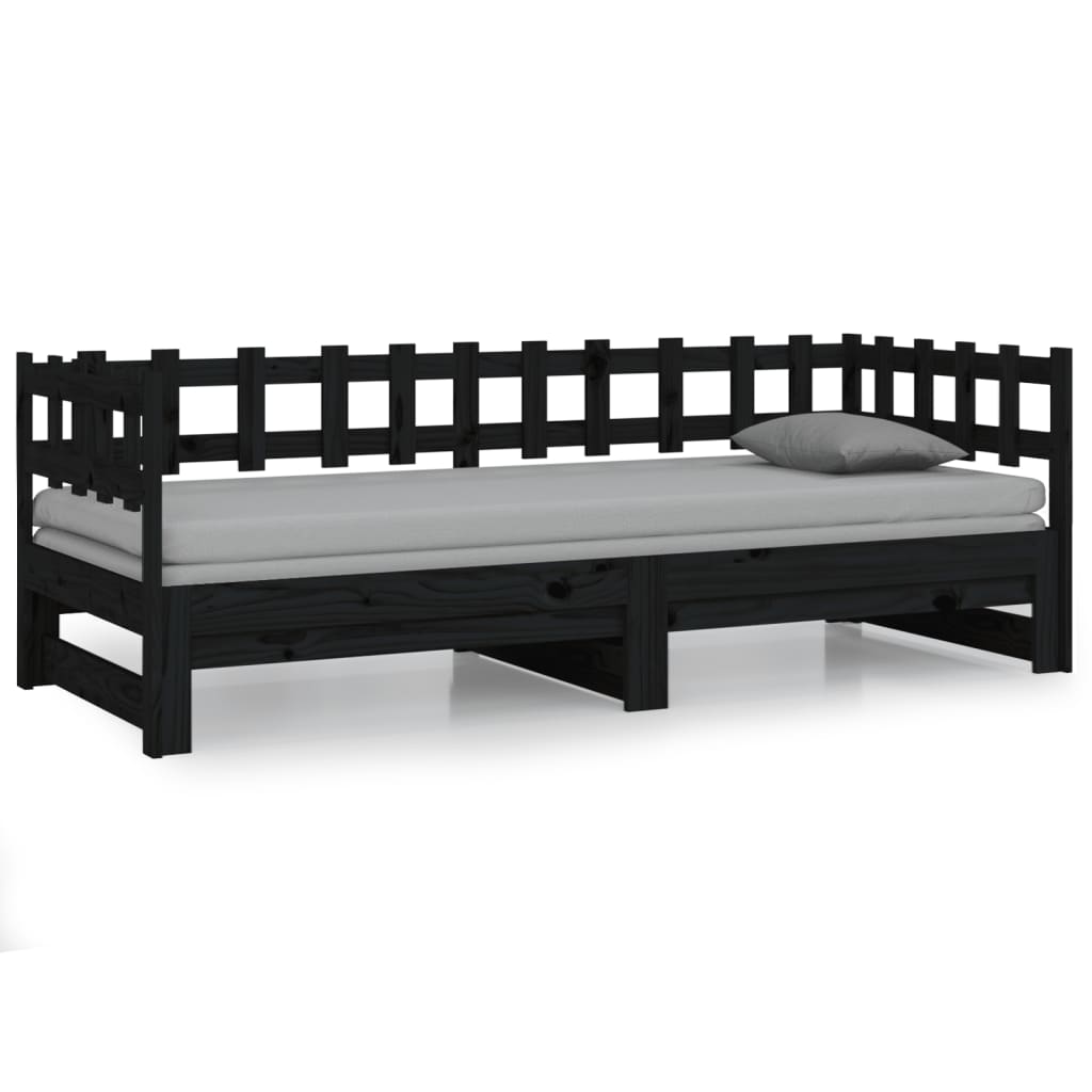 Pull-out Day Bed Black 2x(80x200) Cm Solid Wood Pine VidaXL 18 width=274