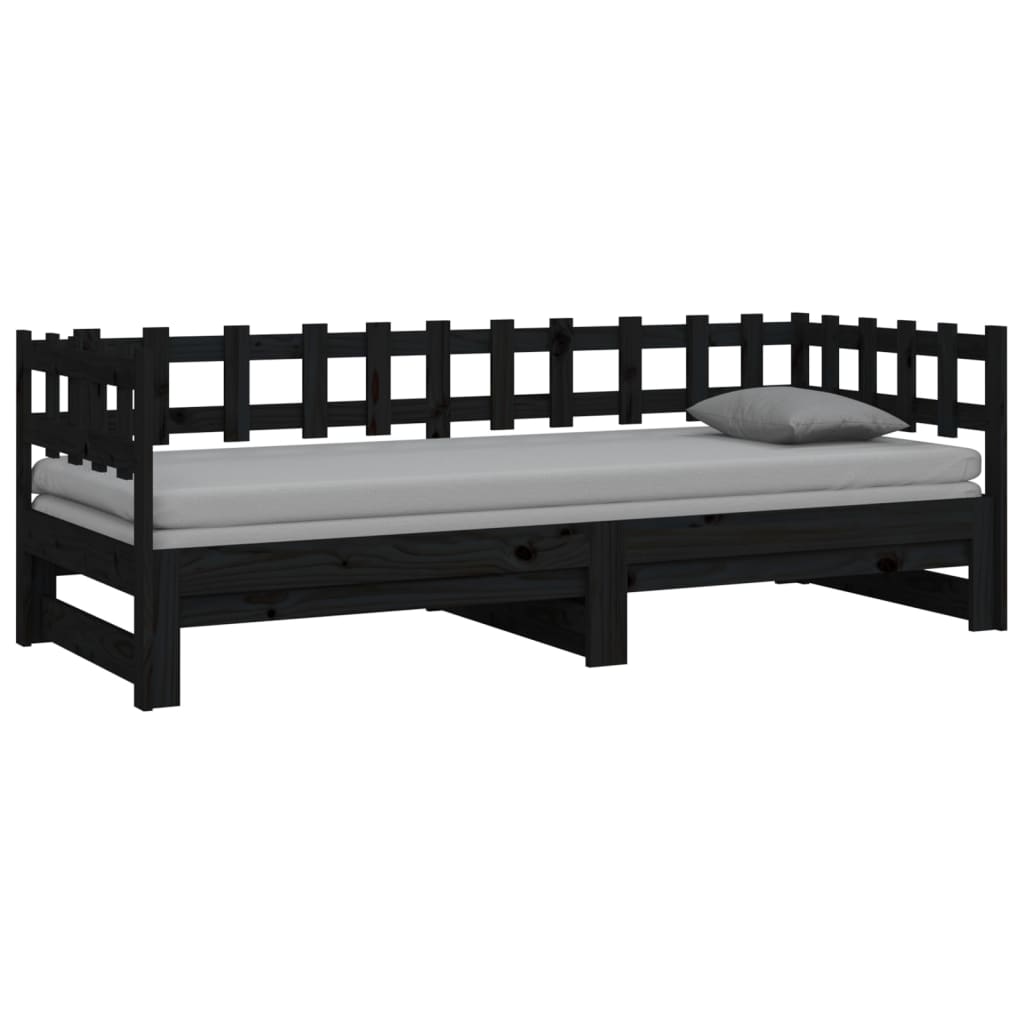 Pull-out Day Bed Black 2x(80x200) Cm Solid Wood Pine VidaXL 19 width=274