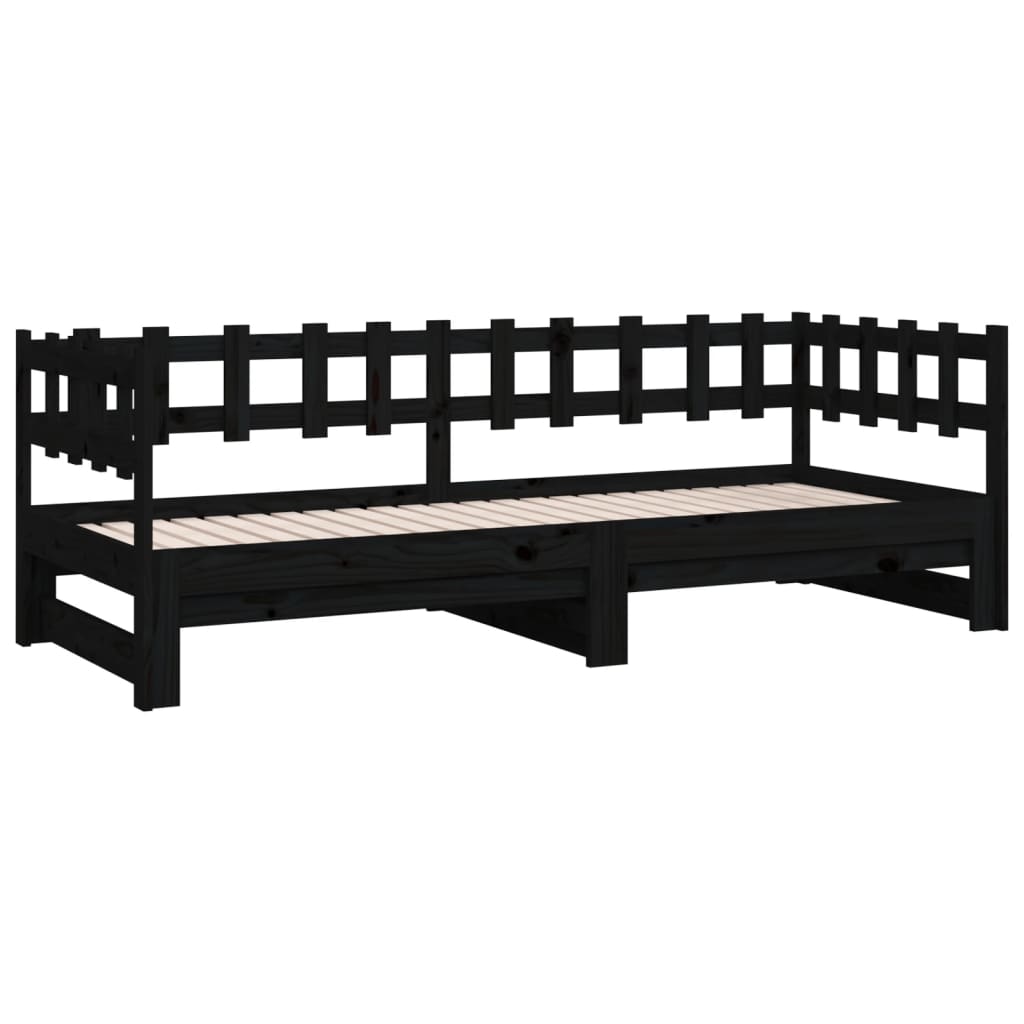 Pull-out Day Bed Black 2x(80x200) Cm Solid Wood Pine VidaXL 21 width=274