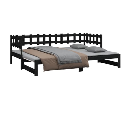 vidaXL Sofá cama extraíble madera maciza de pino negro 2x(80x200) cm