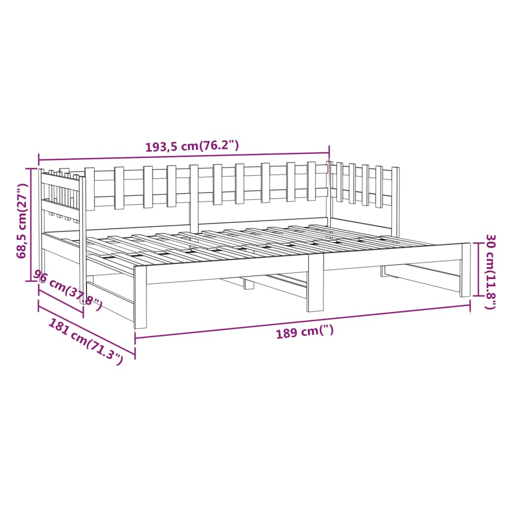 Slaapbank uitschuifbaar massief grenenhout wit 2x(90x190) cm image 14