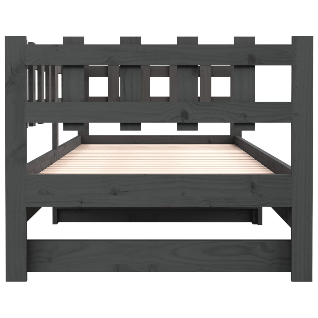 Pat de zi extensibil, gri, 2x(90x190) cm, lemn masiv de pin