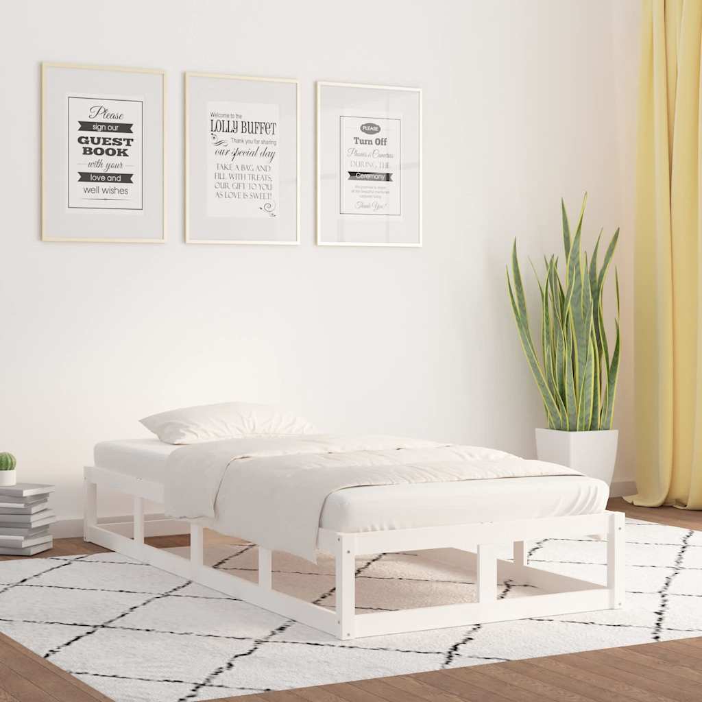 vidaXL Rama ��ka, bia�a, 90 x 200 cm, lite drewno