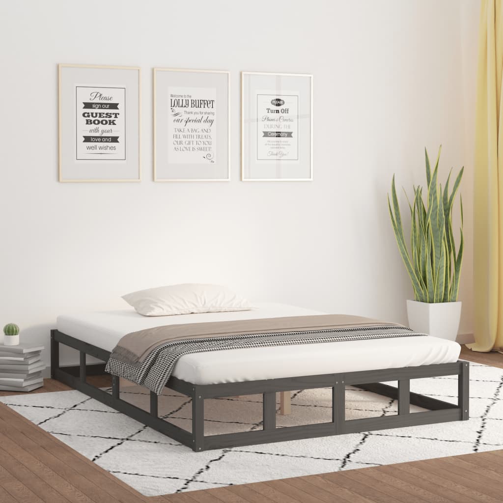 Rám postele šedý 140 x 200 cm masivní dřevo