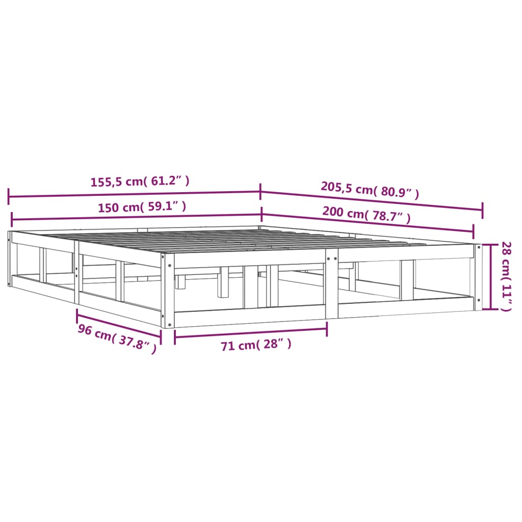 рамка за легло бяло 150x200 см 5FT King Size масивно дърво