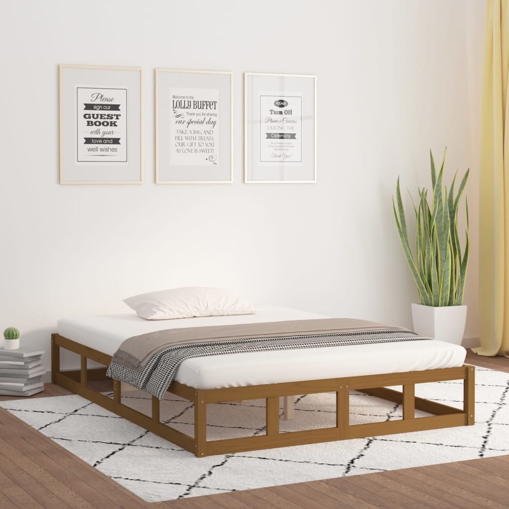 vidaXL Rama ��ka, miodowy br�z, 150x200 cm, lite drewno