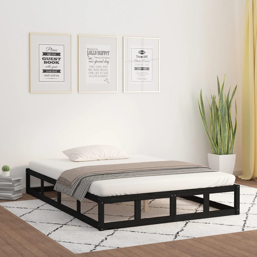 vidaXL Cadru de pat King Size 5FT, negru, 150x200 cm, lemn masiv