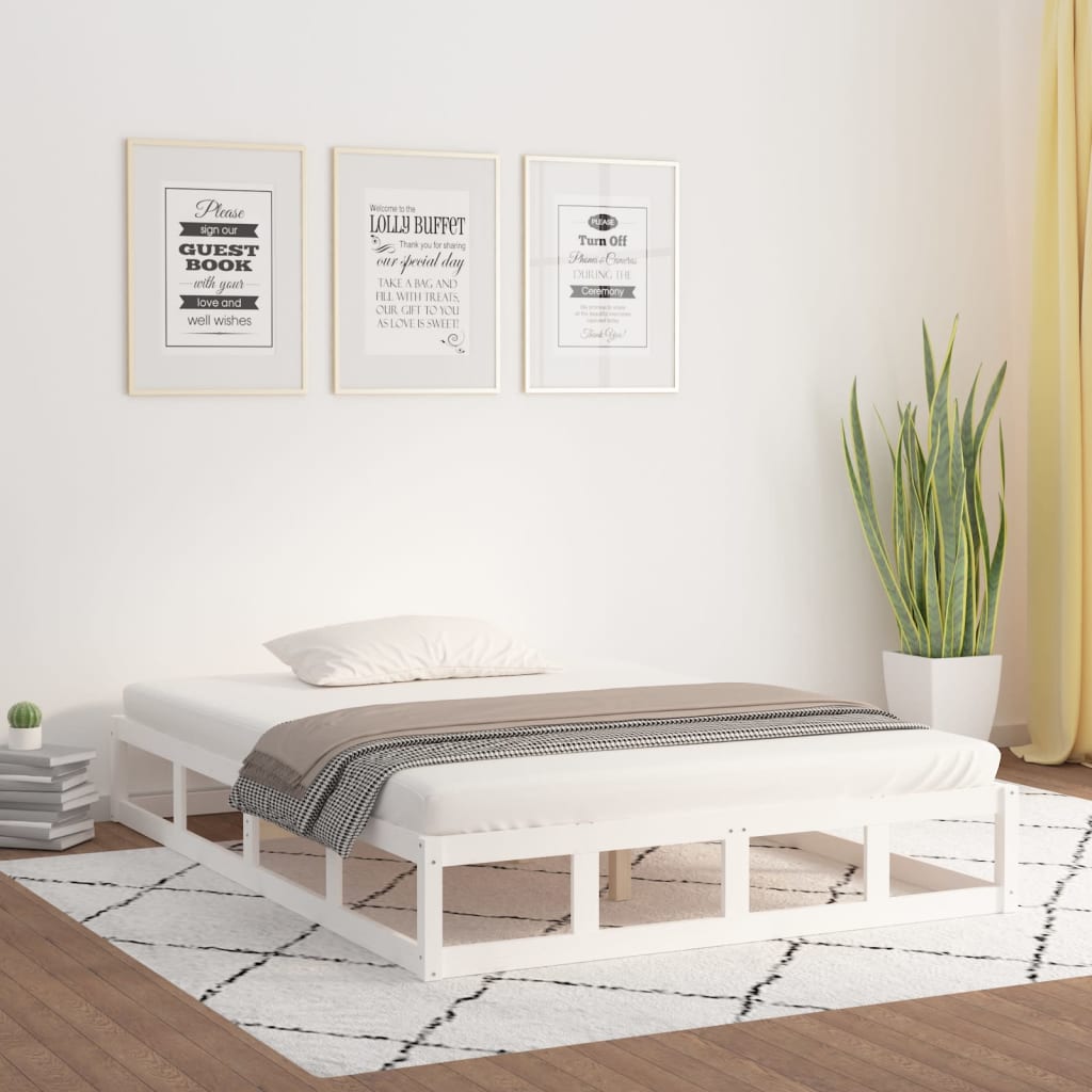 vidaXL Rama ��ka, bia�a, 160x200 cm, lite drewno