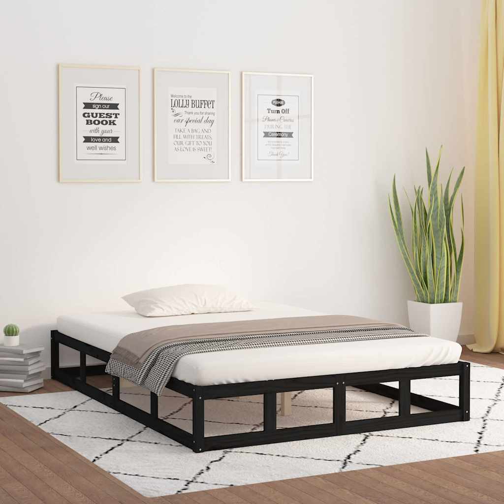 vidaXL Rama ��ka, czarna, 160 x 200 cm, lite drewno