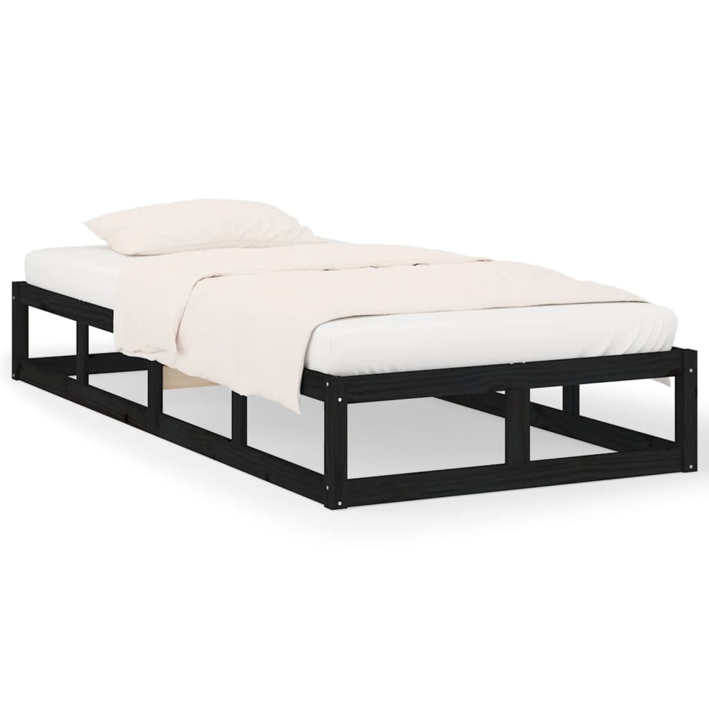 Cadru de pat mic single 2FT6, negru, 75x190 cm, lemn masiv