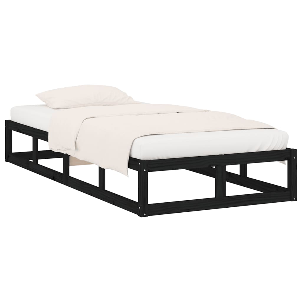 Cadru de pat mic single 2FT6, negru, 75x190 cm, lemn masiv