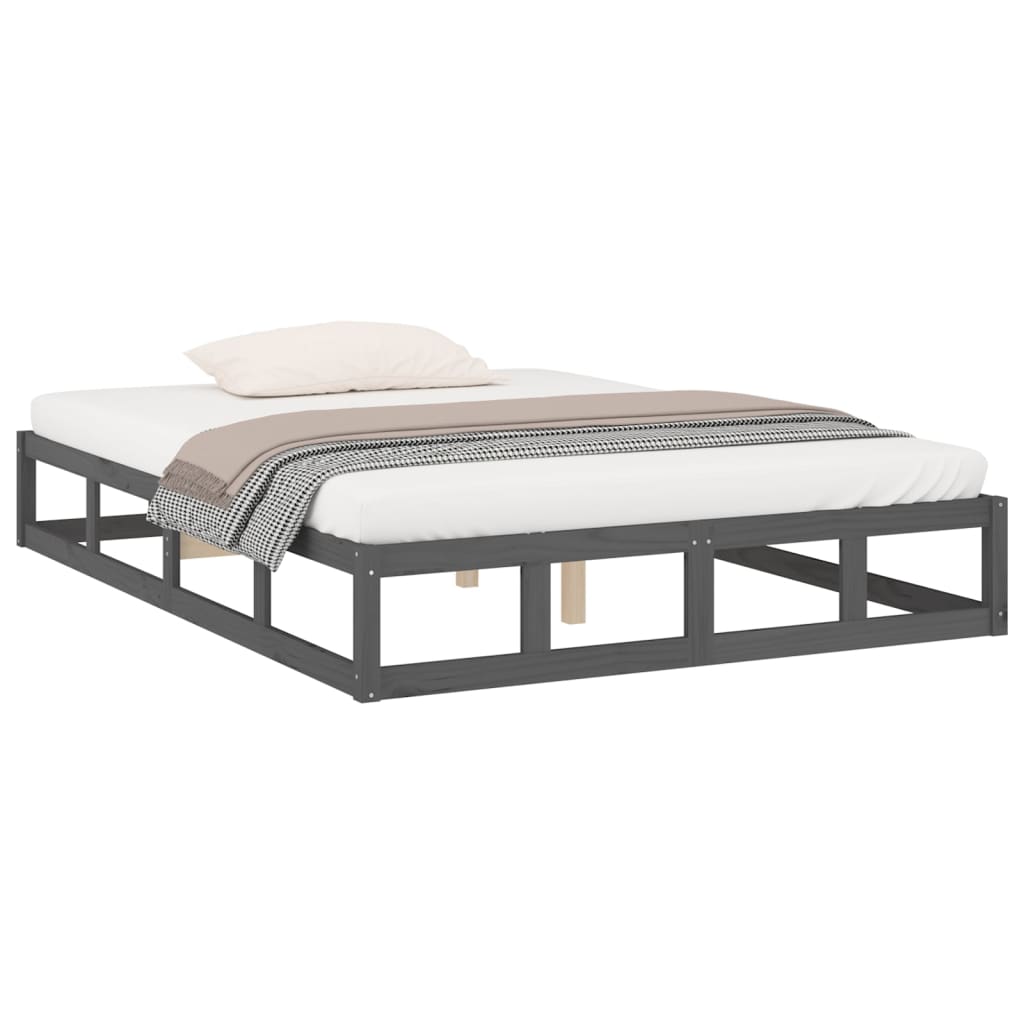 vidaXL Bedframe massief hout grijs 135x190 cm afbeelding