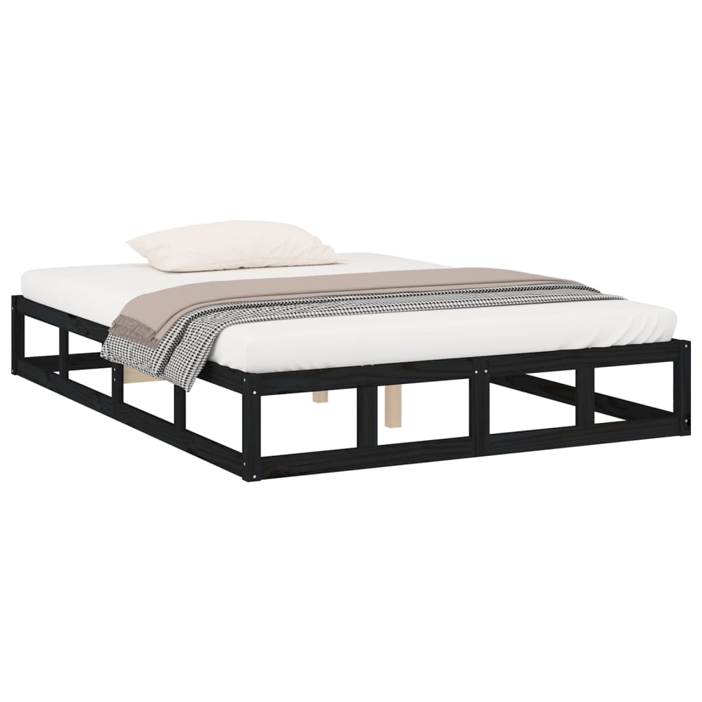 vidaXL Bedframe massief hout zwart 140x190 cm afbeelding