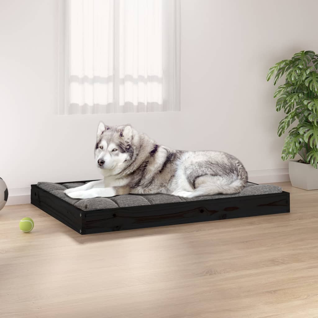 Pat pentru câini, negru, 101,5x74x9 cm, lemn masiv de pin