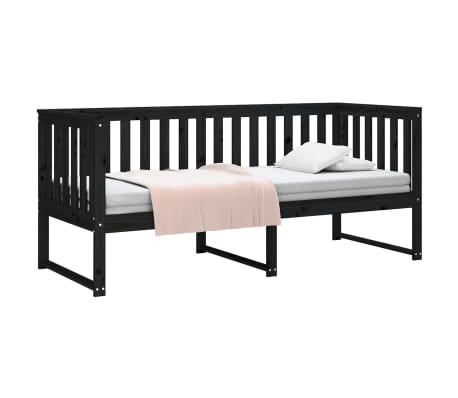 vidaXL Ł&oacute;żko dzienne, czarne, 80x200 cm, lite drewno sosnowe