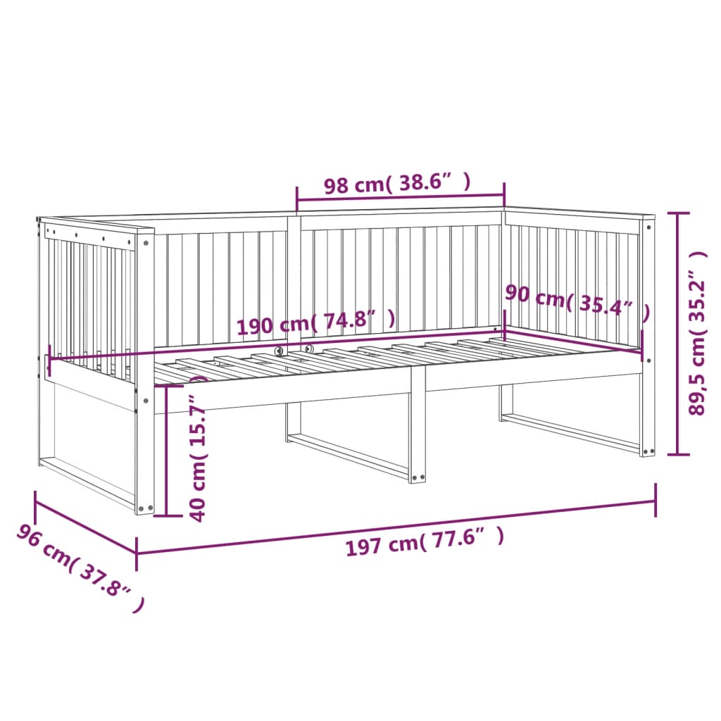 Tagesbett Massivholz Kiefer Sofabett Gästebett Mehrere Farben/Größen vidaXL - Produktbild 10