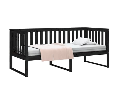 vidaXL Svefns&oacute;fi &aacute;n D&yacute;nu Svart 90x190 cm Gegnheil Fura