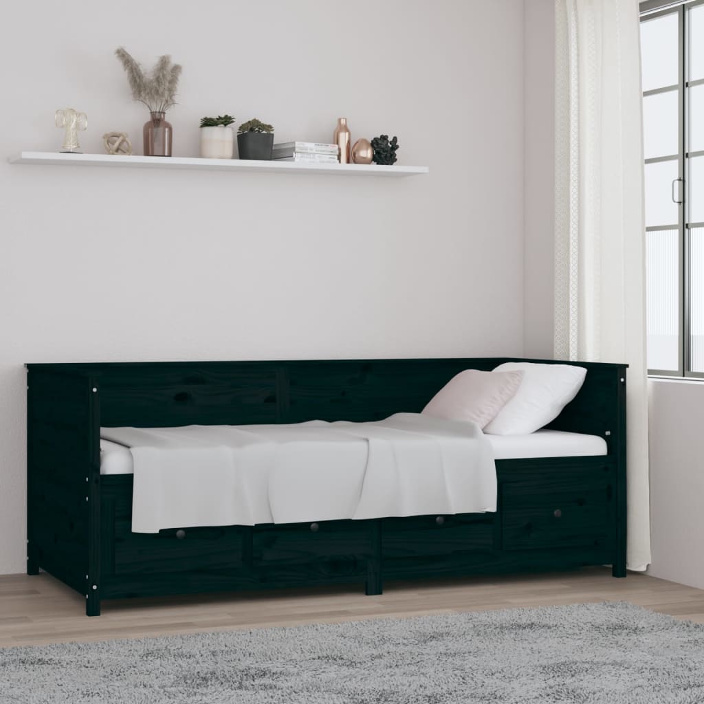 vidaXL ��ko dzienne, czarne, 90x200 cm, lite drewno sosnowe